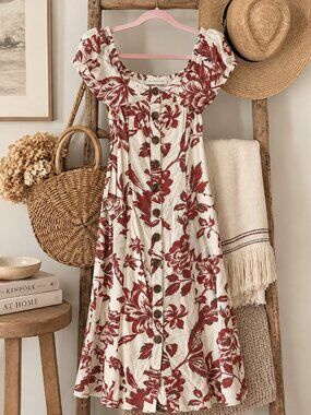 Anthropologie Oahu Floral Linen Blend Button Front Midi Dress 2